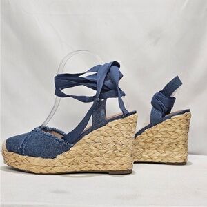 Blue Denim Wedge Espadrilles